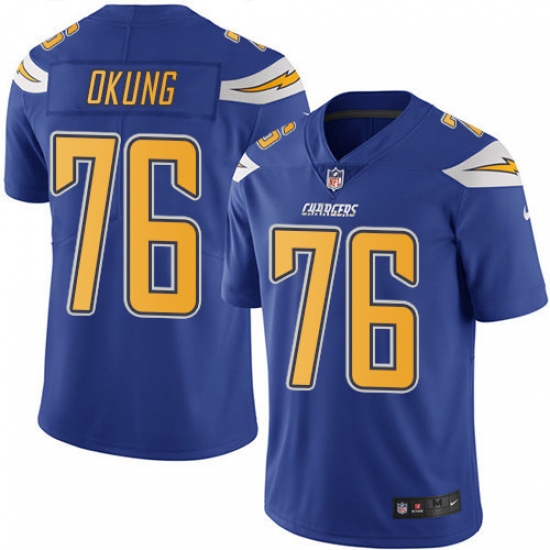 Youth Nike Los Angeles Chargers #76 Russell Okung Limited Electric Blue Rush Vapor Untouchable NFL Jersey - Ujersey