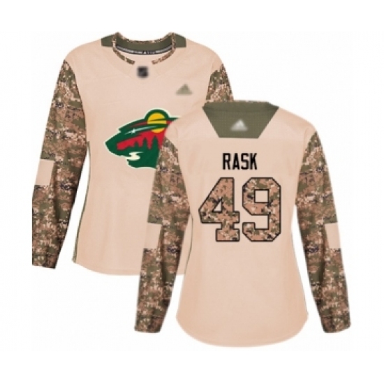 Women's Minnesota Wild #49 Victor Rask Authentic Camo Veterans Day Practice Hockey Jersey - Ujersey