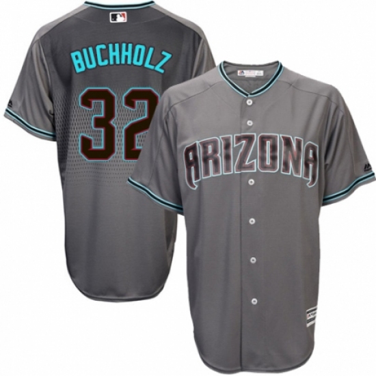 Men's Majestic Arizona Diamondbacks #32 Clay Buchholz Replica Gray/Turquoise Cool Base MLB Jersey - Ujersey