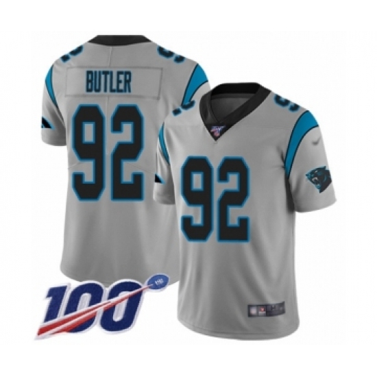 Youth Carolina Panthers #92 Vernon Butler Silver Inverted Legend Limited 100th Season Football Jersey - Ujersey
