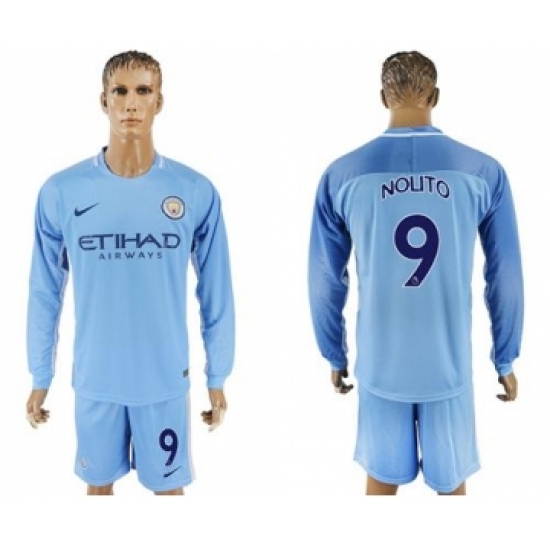 Manchester City #9 Nolito Home Long Sleeves Soccer Club Jersey