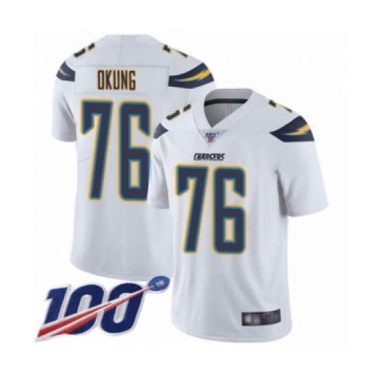 Men's Los Angeles Chargers #76 Russell Okung White Vapor Untouchable Limited Player 100th Season Football Jersey - Ujersey