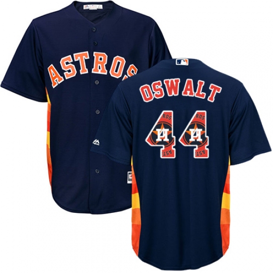 Men's Majestic Houston Astros #44 Roy Oswalt Authentic Navy Blue Team Logo Fashion Cool Base MLB Jersey - Ujersey