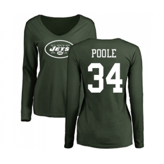 Football Women's New York Jets #34 Brian Poole Green Name & Number Logo Long Sleeve T-Shirt - Ujersey