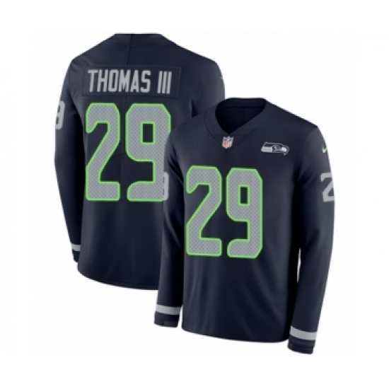 Men's Nike Seattle Seahawks #29 Earl Thomas III Limited Navy Blue Therma Long Sleeve NFL Jersey - Ujersey