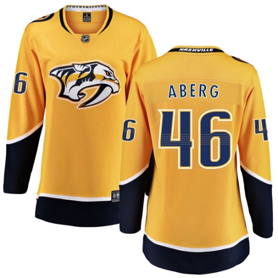 Women's Nashville Predators #46 Pontus Aberg Fanatics Branded Gold Home Breakaway NHL Jersey - Ujersey