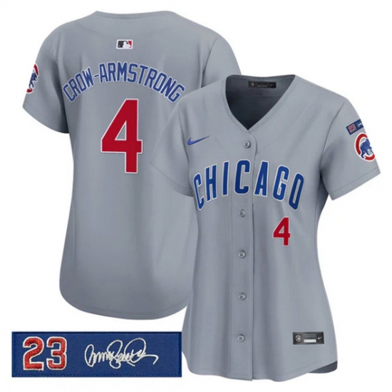 Women's Chicago Cubs #4 Pete Crow-Armstrong Gray 'Ryne Sandberg Tribute' Vapor Limited V3 Stitched Baseball Jersey(Run Small) - Ujersey