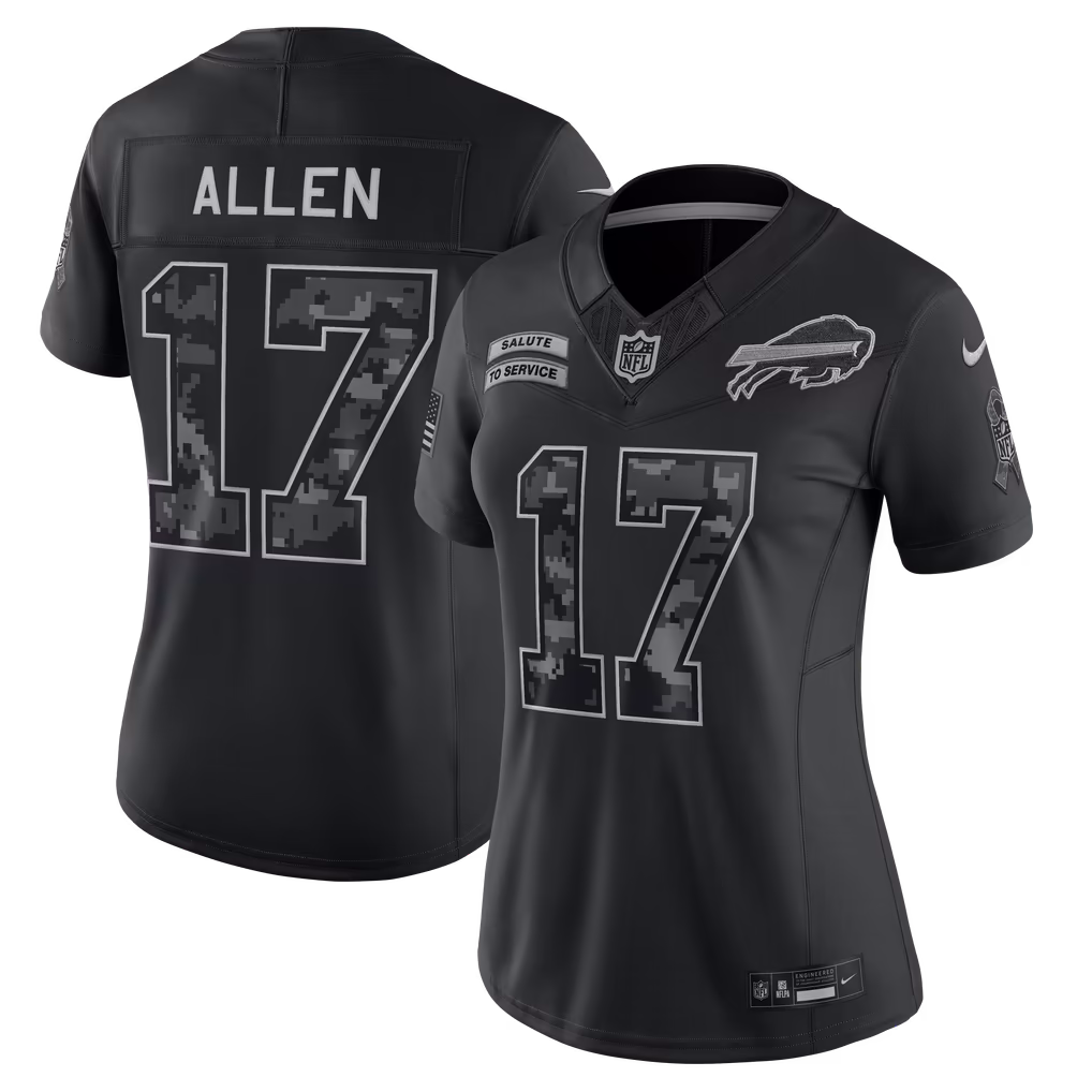 Women's Buffalo Bills Josh Allen Nike Black 2026 Salute to Service Stitched Limited Jersey - ujerseystore