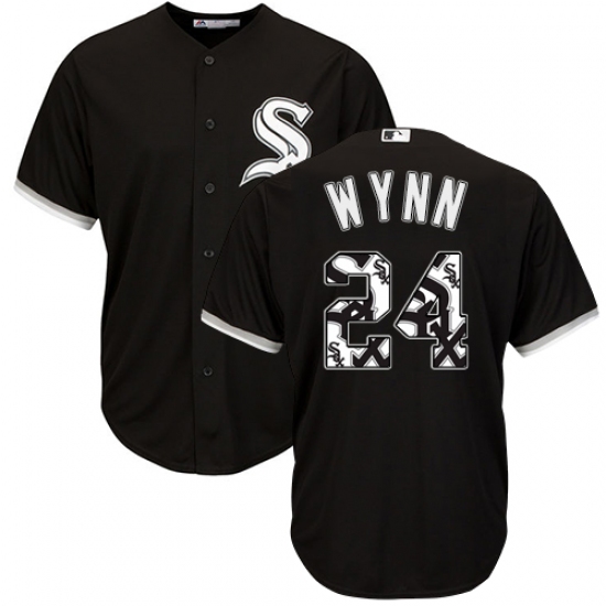 Men's Majestic Chicago White Sox #24 Early Wynn Authentic Black Team Logo Fashion Cool Base MLB Jersey - Ujersey
