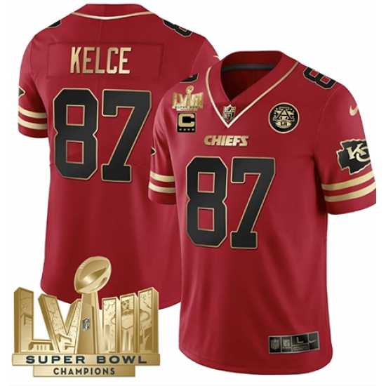 Men's Kansas City Chiefs #87 Travis Kelce Red 2024 F.U.S.E. Super Bowl LVIII Vapor Untouchable Limited Football Stitched Jersey - Ujersey