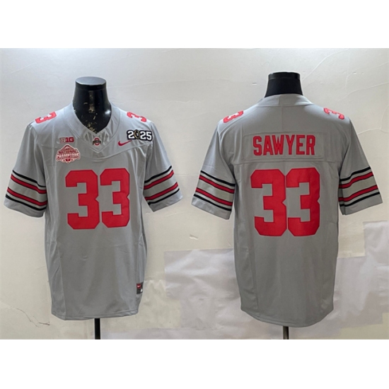 Men's Ohio State Buckeyes #33 Jack Sawyer Grey 2025 CFP Final With National Champions F.U.S.E. Vapor Limited Stitched Football Jersey - Ujersey