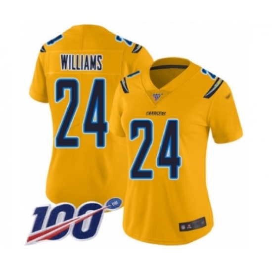 Women's Los Angeles Chargers #24 Trevor Williams Limited Gold Inverted Legend 100th Season Football Jersey - Ujersey