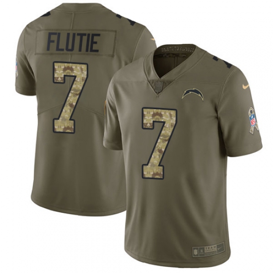 Youth Nike Los Angeles Chargers #7 Doug Flutie Limited Olive/Camo 2017 Salute to Service NFL Jersey - Ujersey