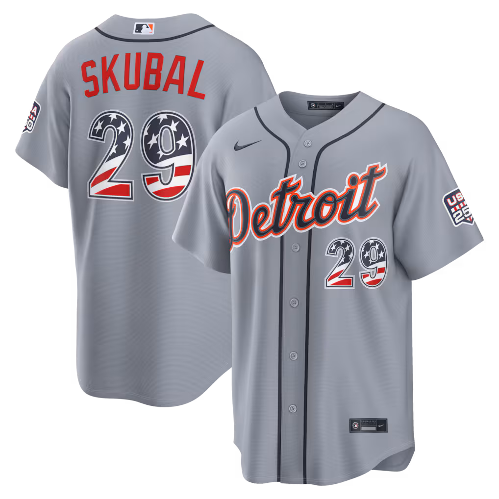 Men's Detroit Tigers Tarik Skubal Nike Gray USA 250 Fourth of July Road Stadium Jersey - Ujersey