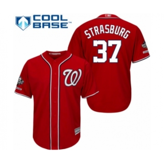 Youth Washington Nationals #37 Stephen Strasburg Authentic Red Alternate 1 Cool Base 2019 World Series Champions Baseball Jersey - Ujersey