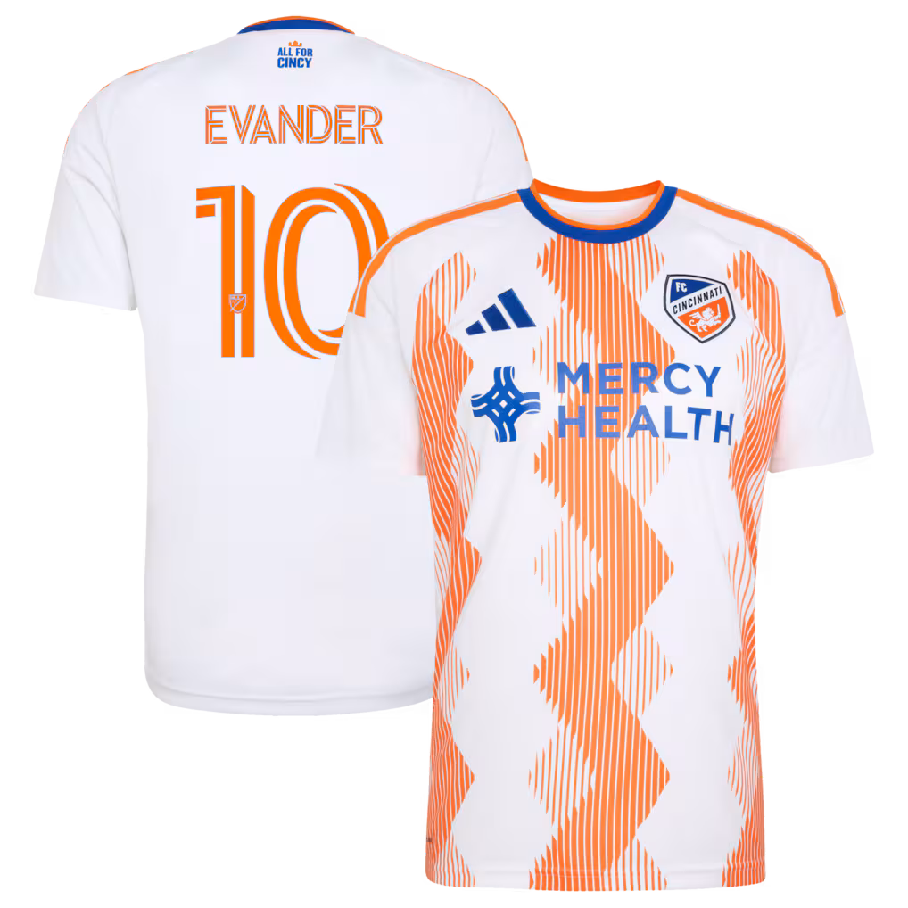 Men's FC Cincinnati Evander da Silva Ferreira adidas White 2026 The Seven Hills Kit Replica Jersey - Ujersey NHL