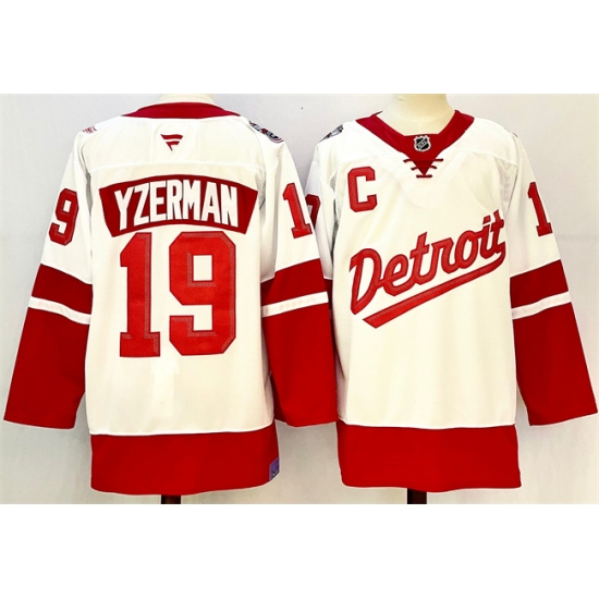 Men's Detroit Red Wings #19 Steve Yzerman White Red 2024-25 With C Stitched Jersey - Ujersey