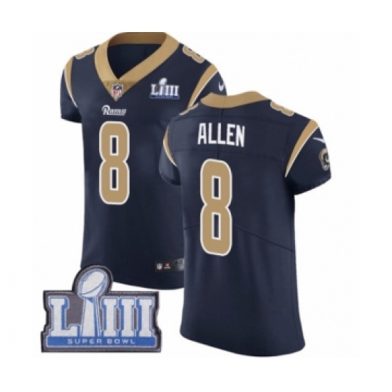 Men's Nike Los Angeles Rams #8 Brandon Allen Navy Blue Team Color Vapor Untouchable Elite Player Super Bowl LIII Bound NFL Jersey - Ujersey