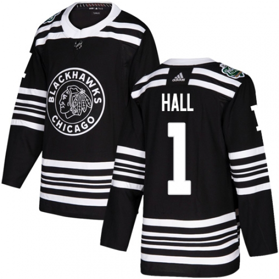 Youth Adidas Chicago Blackhawks #1 Glenn Hall Authentic Black 2019 Winter Classic NHL Jersey - Ujersey