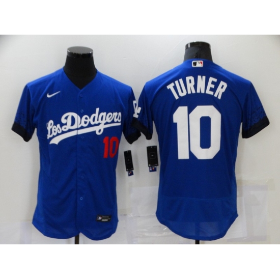 Men's Nike Los Angeles Dodgers #10 Justin Turner Blue Elite City Player Jersey - Ujersey