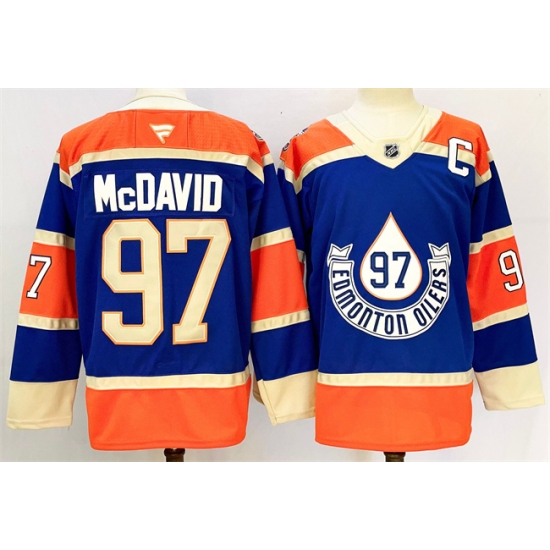Men's Edmonton Oilers #97 Connor McDavid Royal 2024-25 With C Heritage Classic Primegreen Stitched Jersey