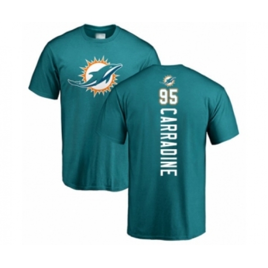 Football Miami Dolphins #95 Tank Carradine Aqua Green Backer T-Shirt - Ujersey