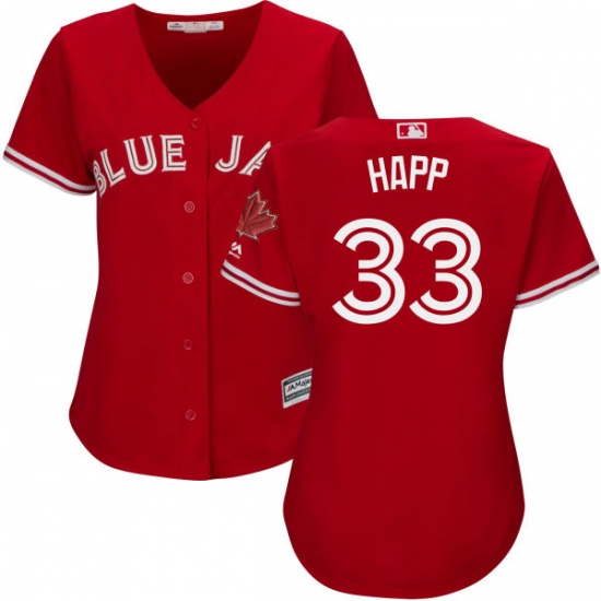 Women's Majestic Toronto Blue Jays #33 J.A. Happ Replica Scarlet Alternate MLB Jersey - Ujersey