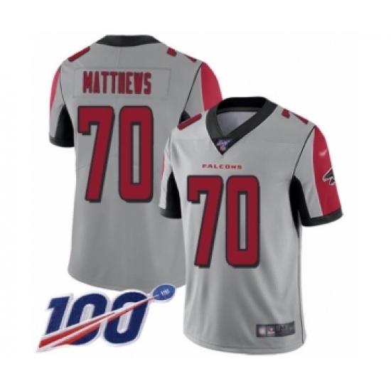 Men's Atlanta Falcons #70 Jake Matthews Limited Silver Inverted Legend 100th Season Football Jersey - Ujersey