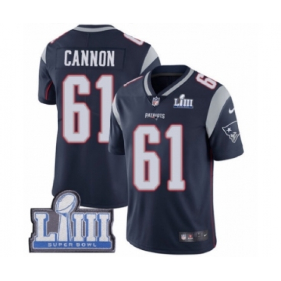 Men's Nike New England Patriots #61 Marcus Cannon Navy Blue Team Color Vapor Untouchable Limited Player Super Bowl LIII Bound NFL Jersey - Ujersey