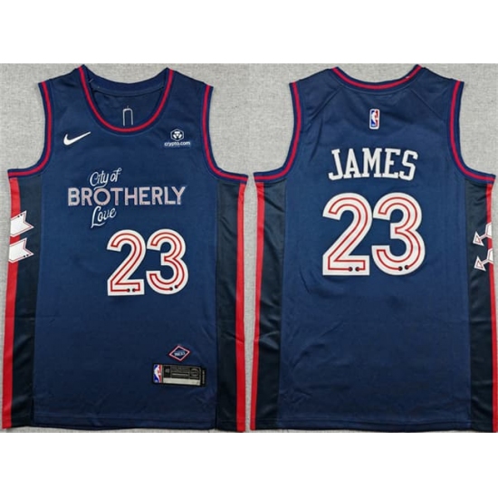 Men's Philadelphia 76ers #23 LeBron James Navy 2023-24 City Edition With Stitched Jersey - Ujersey