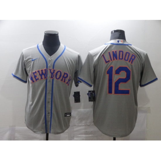 Men's Nike New York Mets #12 Francisco Lindor Gray Jersey - Ujersey