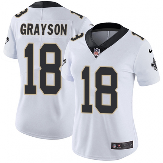 Women's Nike New Orleans Saints #18 Garrett Grayson White Vapor Untouchable Limited Player NFL Jersey - Ujersey