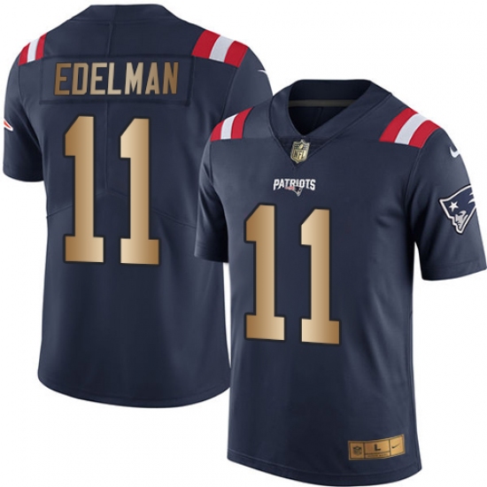 Men's Nike New England Patriots #11 Julian Edelman Limited Navy/Gold Rush NFL Jersey - Ujersey