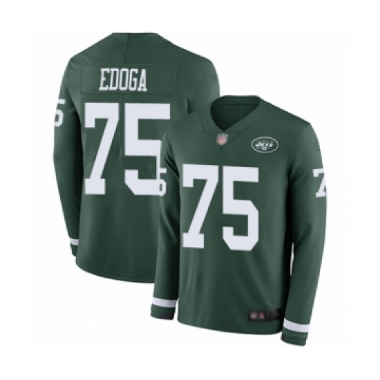 Men's New York Jets #75 Chuma Edoga Limited Green Therma Long Sleeve Football Jersey - Ujersey