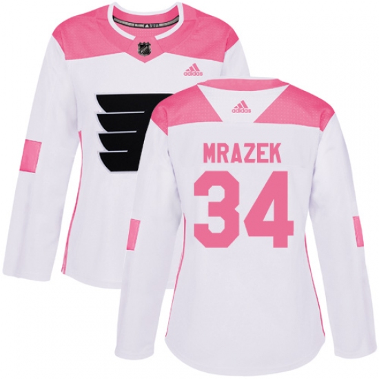 Women's Adidas Philadelphia Flyers #34 Petr Mrazek Authentic White Pink Fashion NHL Jersey - Ujersey