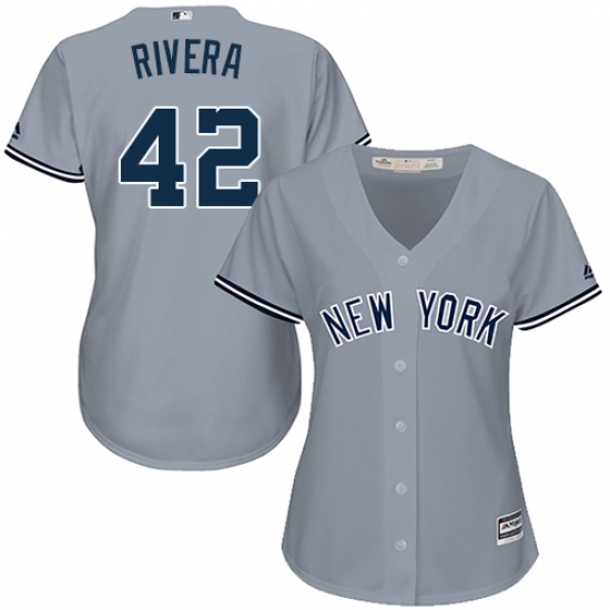 Women's Majestic New York Yankees #42 Mariano Rivera Authentic Grey Road MLB Jersey - Ujersey