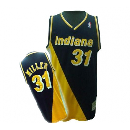 Men's Mitchell and Ness Indiana Pacers #31 Reggie Miller Authentic Black/Yellow Throwback NBA Jersey - Ujersey