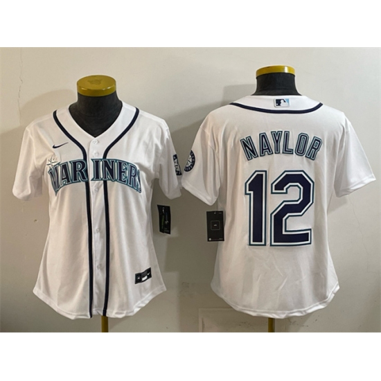 Women's Seattle Mariners #12 Josh Naylor White Cool Base Stitched Baseball Jersey(Run Small) - Ujersey