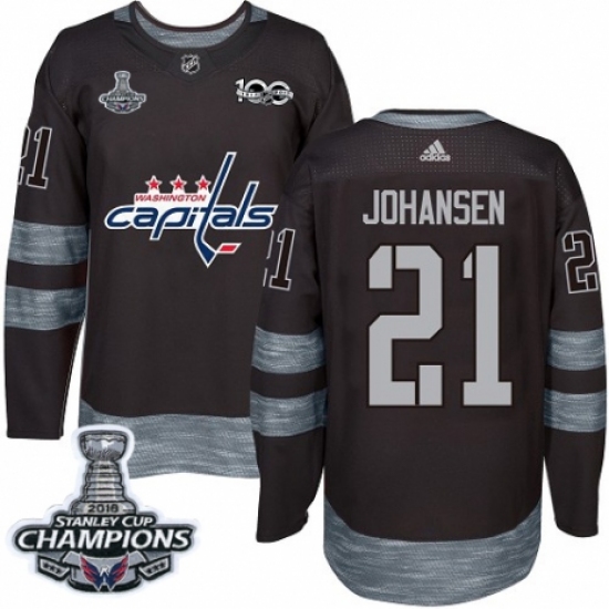 Men's Adidas Washington Capitals #21 Lucas Johansen Authentic Black 1917-2017 100th Anniversary 2018 Stanley Cup Final Champions NHL Jersey - Ujersey