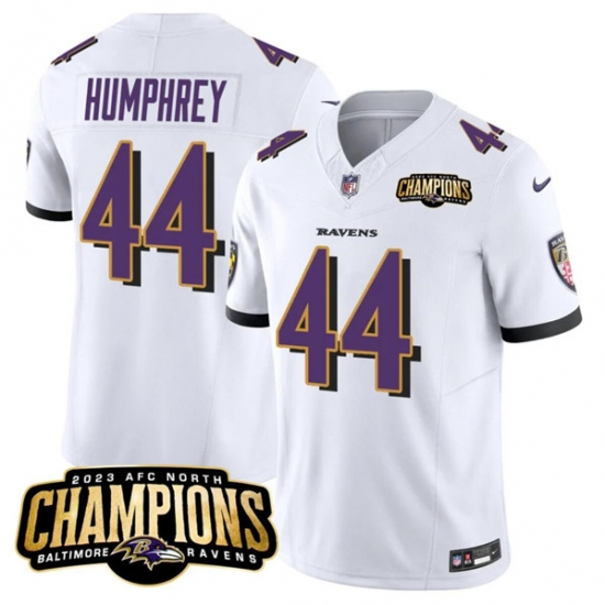 Men's Baltimore Ravens #44 Marlon Humphrey White 2023 F.U.S.E. AFC North Champions Vapor Limited Football Stitched Jersey - Ujersey