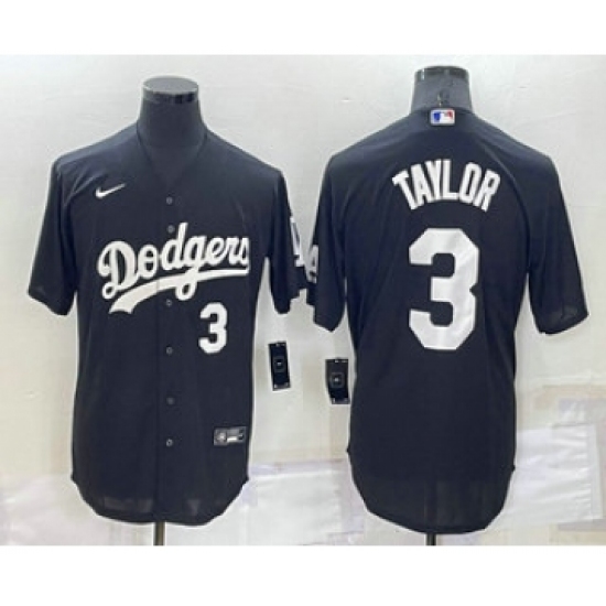 Men's Los Angeles Dodgers #3 Chris Taylor Number Black Turn Back The Clock Stitched Cool Base Jersey - Ujersey