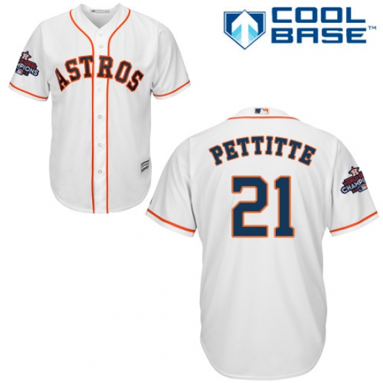 Youth Majestic Houston Astros #21 Andy Pettitte Replica White Home 2017 World Series Champions Cool Base MLB Jersey - Ujersey
