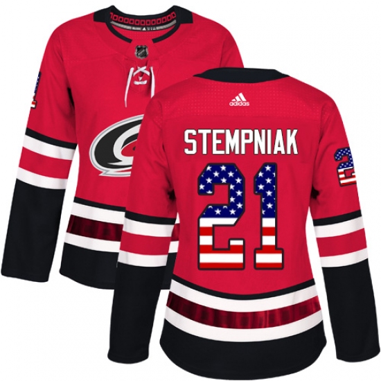 Women's Adidas Carolina Hurricanes #21 Lee Stempniak Authentic Red USA Flag Fashion NHL Jersey - Ujersey
