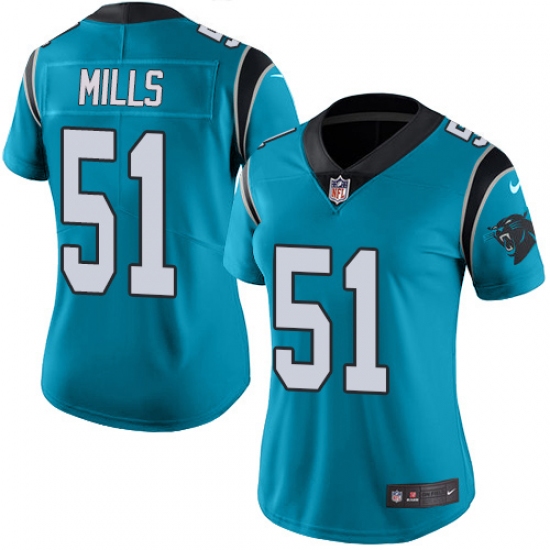 Women's Nike Carolina Panthers #51 Sam Mills Blue Alternate Vapor Untouchable Limited Player NFL Jersey