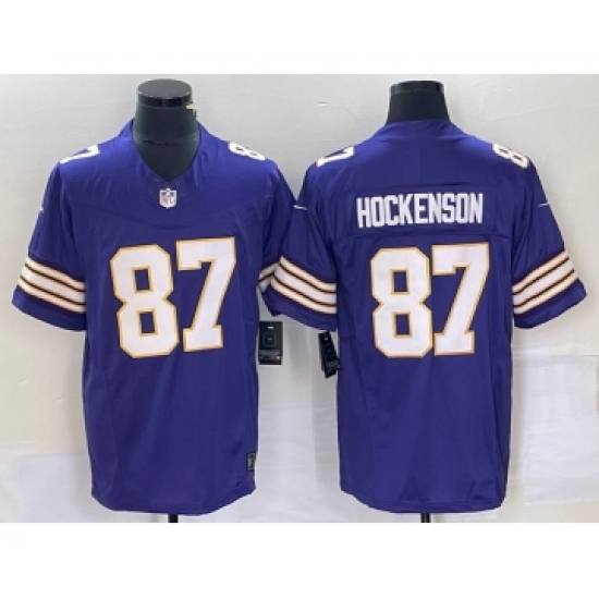 Men's Nike Minnesota Vikings #87 TJ Hockenson Purple 2023 FUSE Vapor Limited Throwback Stitched Jersey - Ujersey