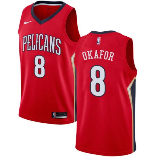 Men's Nike New Orleans Pelicans #8 Jahlil Okafor Swingman Red NBA Jersey Statement Edition - Ujersey