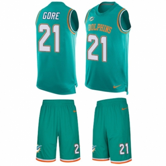 Men's Nike Miami Dolphins #21 Frank Gore Limited Aqua Green Tank Top Suit NFL Jersey - Ujersey