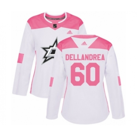 Women's Adidas Dallas Stars #60 Ty Dellandrea Authentic White Pink Fashion NHL Jersey - Ujersey