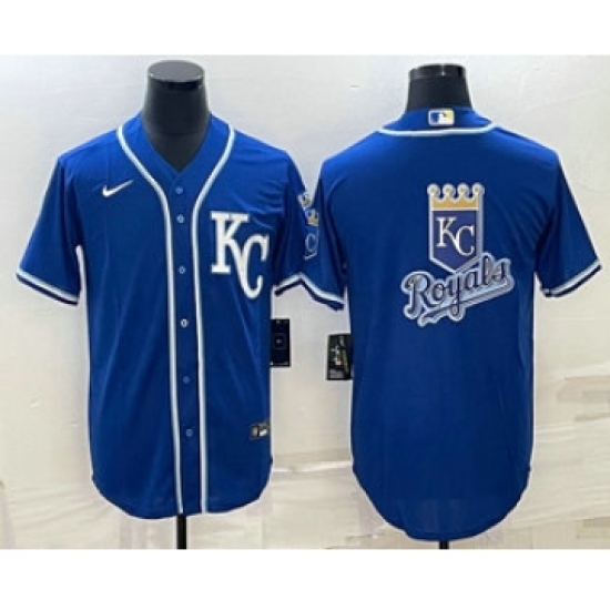 Men's Kansas City Royals Big Logo Light Blue Stitched MLB Cool Base Nike Jerseys - Ujersey