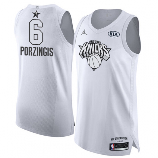 Men's Nike Jordan New York Knicks #6 Kristaps Porzingis Authentic White 2018 All-Star Game NBA Jersey